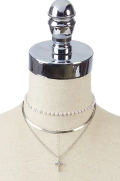 Cato Pearl Cross Layered Necklace> Inspirational|Necklaces