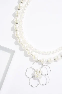 Cato Pearl Layer Flower Pendant Necklace><noscript><img width=