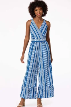 Cato Petite Blue Patterned Tiered Leg Jumpsuit> Petites|Dresses