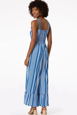 Cato Petite Blue Patterned Tiered Leg Jumpsuit> Petites|Dresses