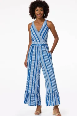 Cato Petite Blue Patterned Tiered Leg Jumpsuit><noscript><img width=