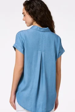 Cato Petite Chambray Button Down Tunic> Petites|Tops
