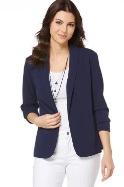Cato Petite Crepe Ruched Sleeve Blazer><noscript><img width=