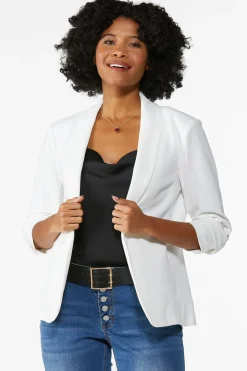 Cato Petite Crepe Ruched Sleeve Blazer><noscript><img width=