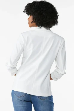 Cato Petite Crepe Ruched Sleeve Blazer><noscript><img width=