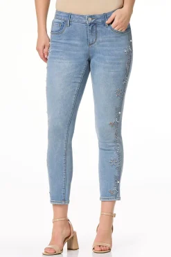 Cato Petite Floral Embroidered Pearl Ankle Jeans> Petites|Jeans