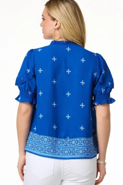 Cato Petite Floral Pleated Sleeve Top> Petites|Tops