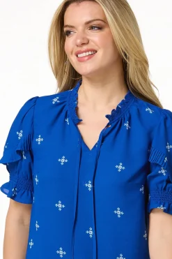 Cato Petite Floral Pleated Sleeve Top><noscript><img width=
