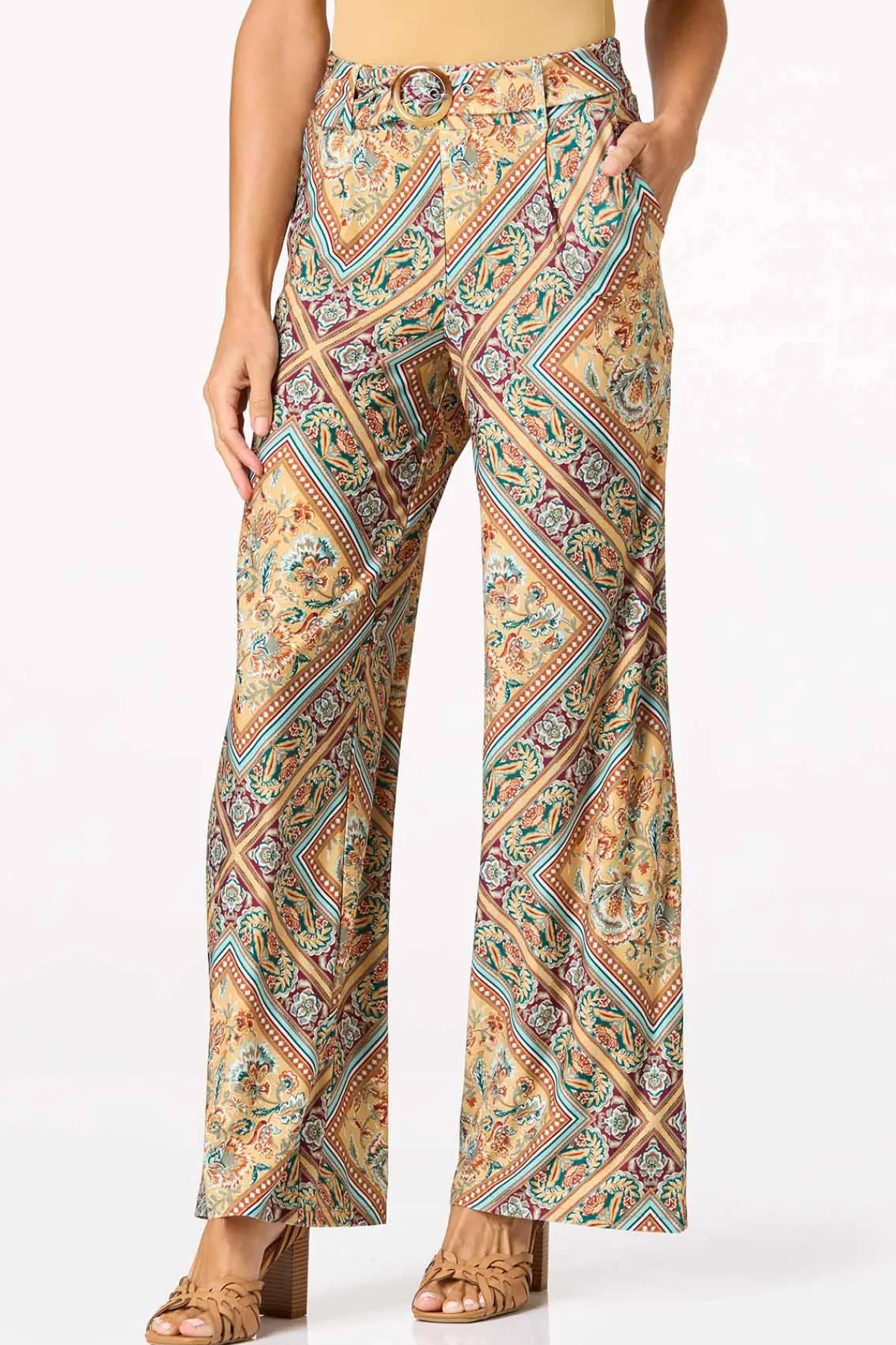 Cato Petite Framed Floral Wide Leg Pants> Petites|Pants