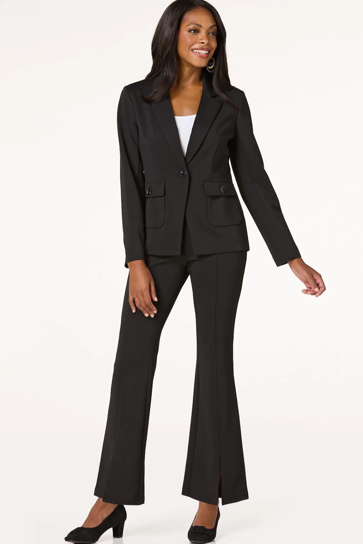Cato Petite Ribbed Split Hem Flare Pants> Petites|Pants