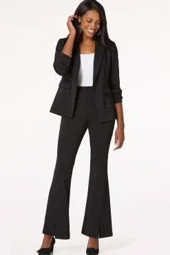 Cato Petite Ribbed Split Hem Flare Pants><noscript><img width=