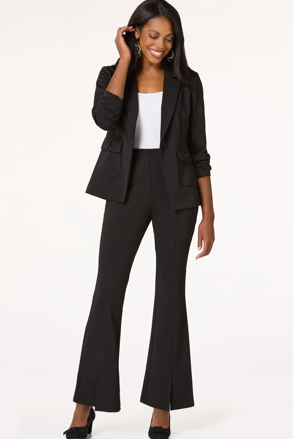 Cato Petite Ribbed Split Hem Flare Pants> Petites|Pants