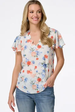 Cato Petite Scalloped Floral Top> Petites|Tops
