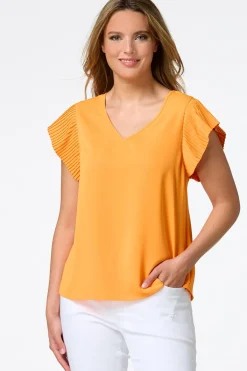 Cato Petite Solid Pleated Sleeve Top> Petites|Tops