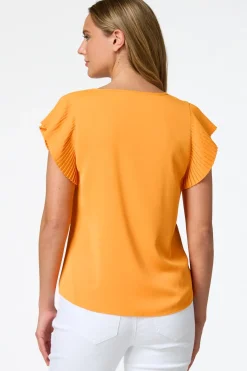 Cato Petite Solid Pleated Sleeve Top> Petites|Tops