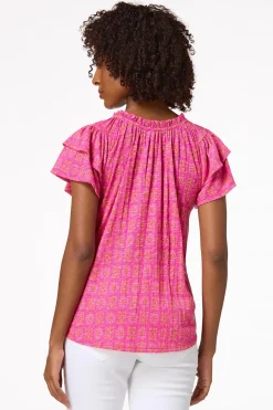 Cato Pink Floral Medallion Top> Tops