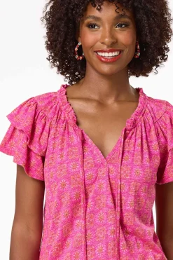 Cato Pink Floral Medallion Top><noscript><img width=