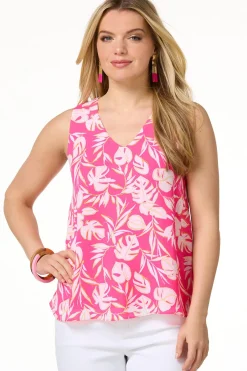 Cato Pink Palm Tank> Tops