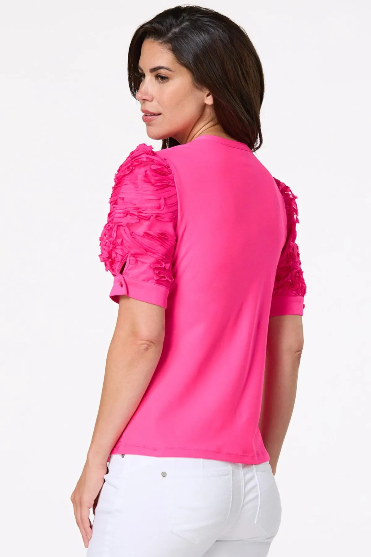 Cato Pink Textured Puff Sleeve Top> Tops