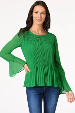 Cato Pleated Bell Sleeve Top><noscript><img width=