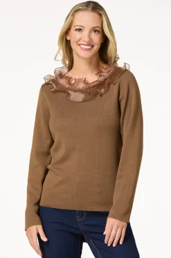 Cato Pleated Ruffled Neck Sweater> Sweaters
