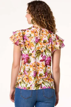 Cato Pleated Ruffled Sleeve Top> Tops
