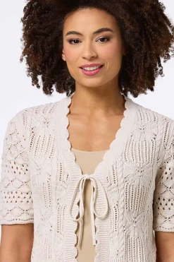 Cato Pointelle Tie Front Cardigan><noscript><img width=