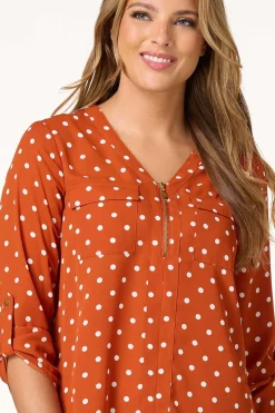Cato Polka Dot Zip Front Top><noscript><img width=