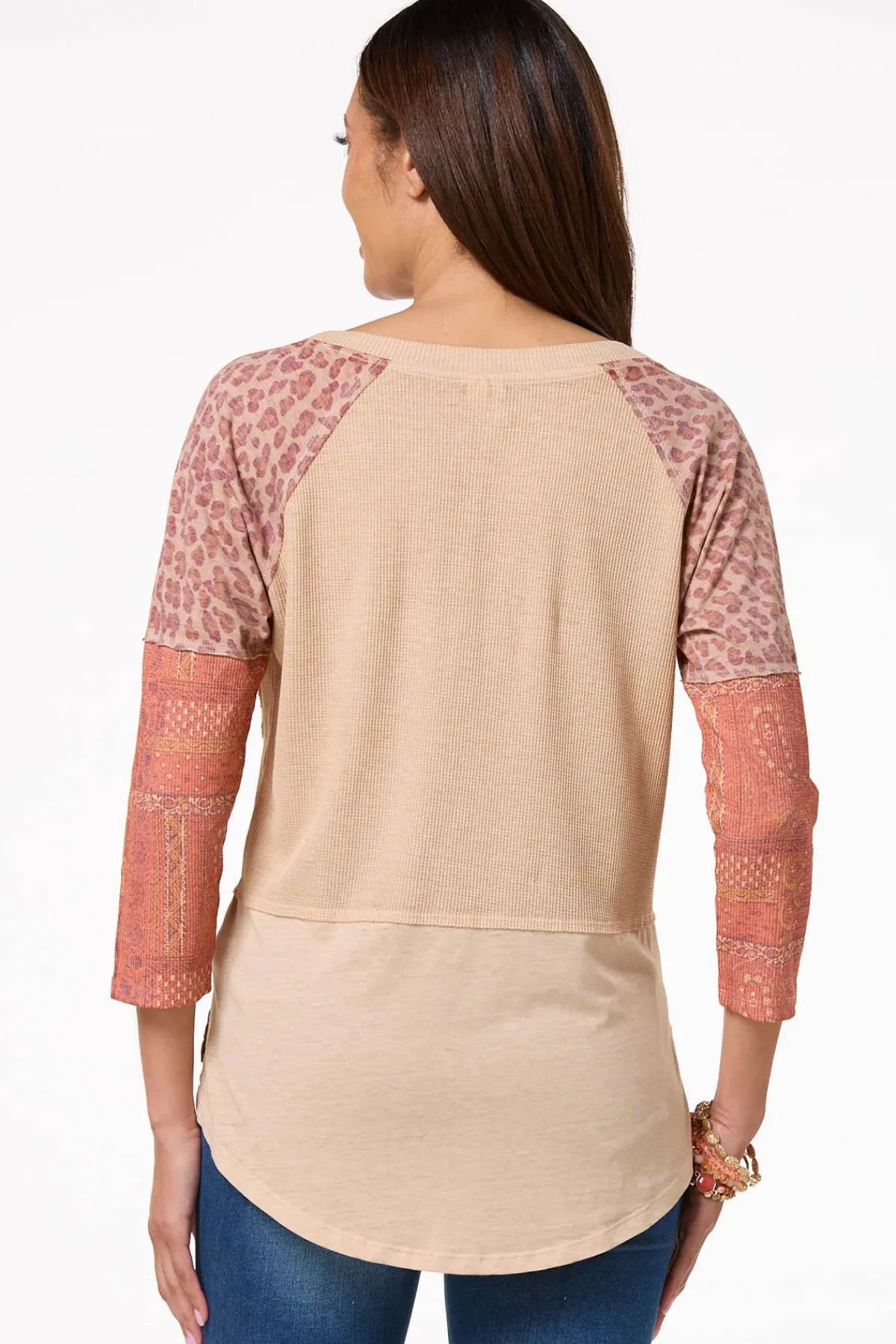 Cato Print Mix Sleeve Notch Neck Top> Tops