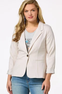 Cato Printed Cuff Ponte Blazer><noscript><img width=