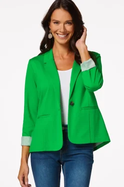 Cato Printed Cuff Ponte Blazer><noscript><img width=