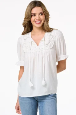 Cato Puff Sleeve Crochet Top> Tops