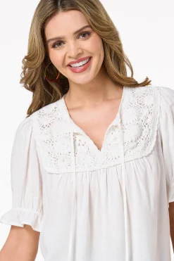 Cato Puff Sleeve Crochet Top><noscript><img width=
