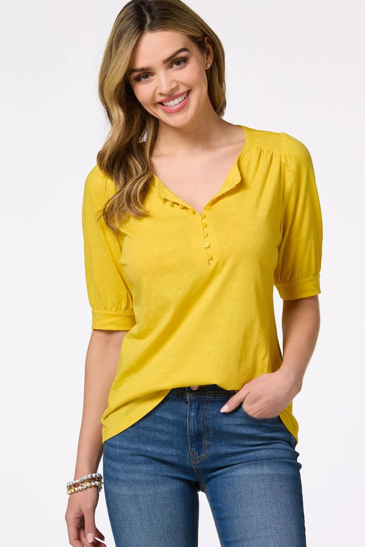 Cato Puff Sleeve Henley> Tops