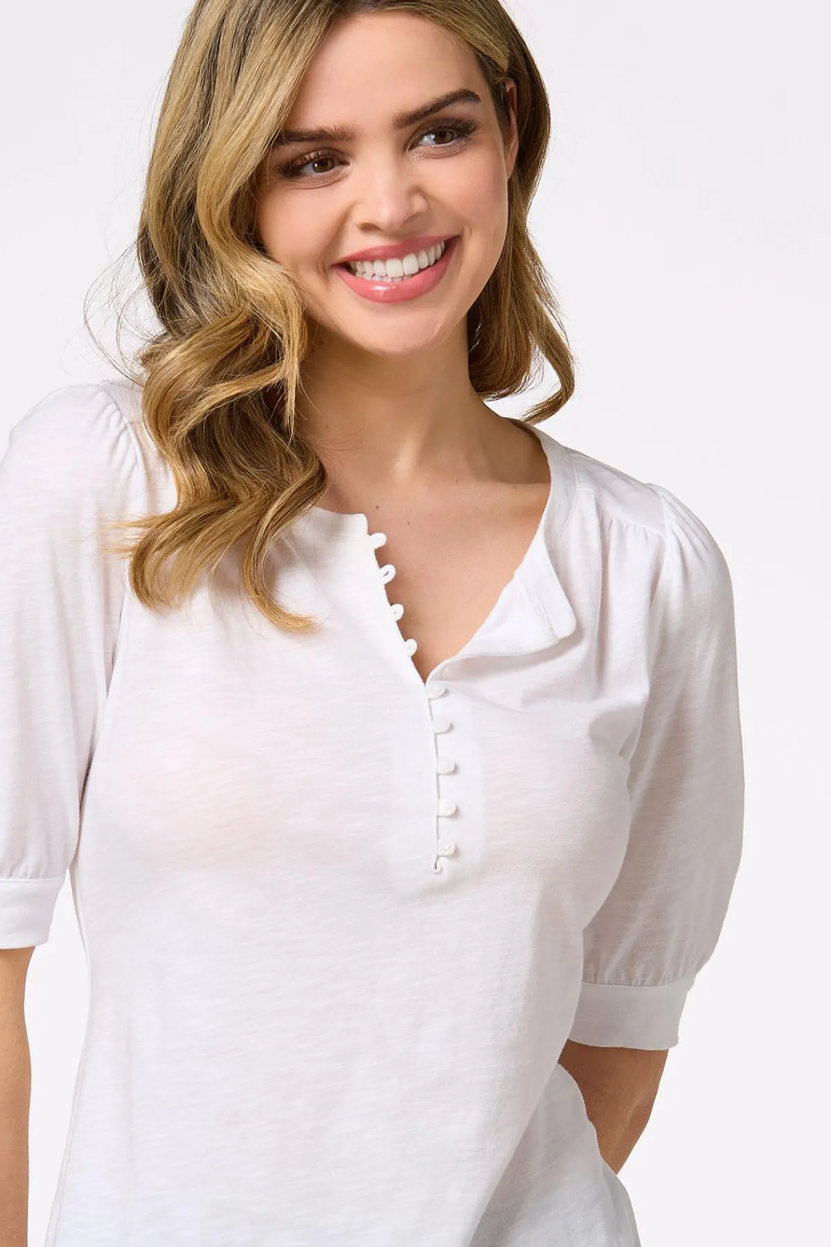 Cato Puff Sleeve Henley> Tops