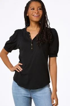 Cato Puff Sleeve Snap Henley> Tops