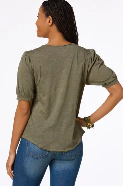 Cato Puff Sleeve Snap Henley><noscript><img width=
