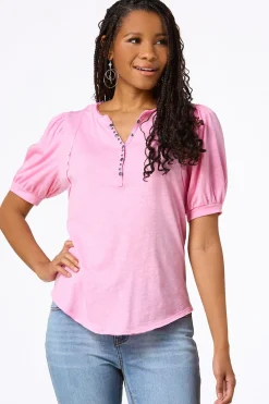 Cato Puff Sleeve Snap Henley><noscript><img width=