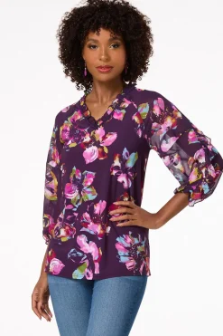 Cato Purple Floral Ruffled Top> Tops