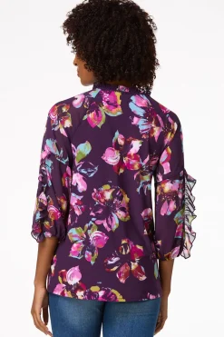 Cato Purple Floral Ruffled Top><noscript><img width=
