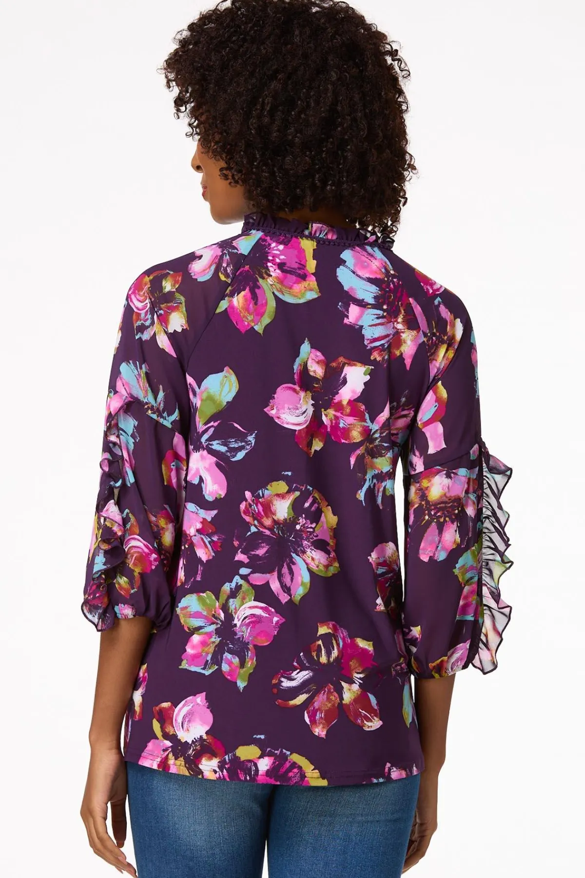 Cato Purple Floral Ruffled Top> Tops