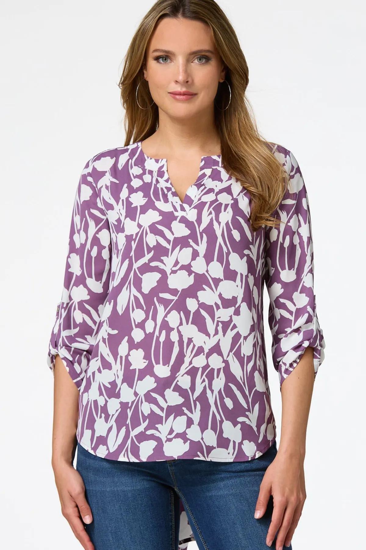 Cato Purple Floral Tunic> Tops