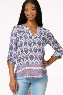 Cato Purple Medallion High- Low Top> Tops