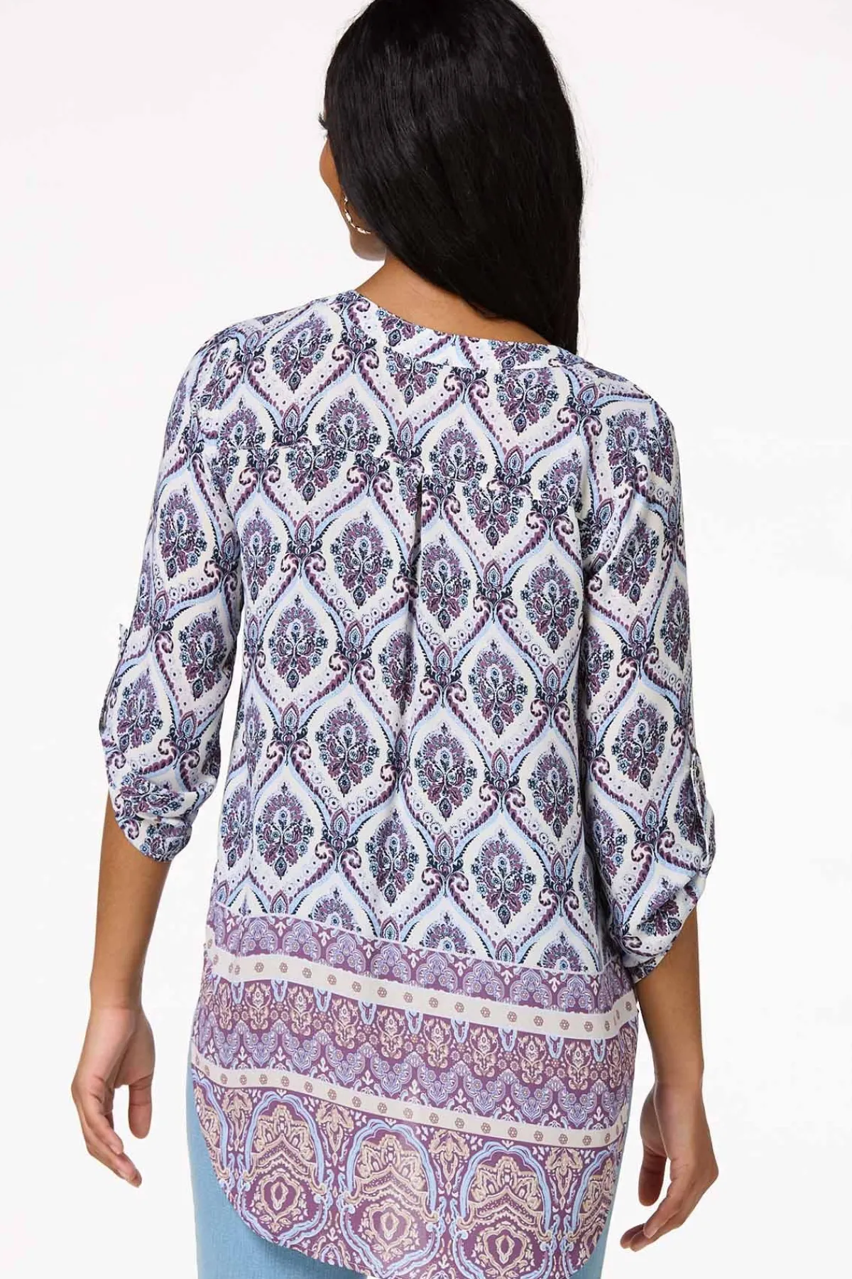 Cato Purple Medallion High- Low Top> Tops