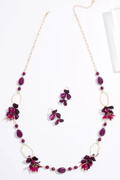 Cato Purple Petal Long Necklace Set> Sets|Necklaces