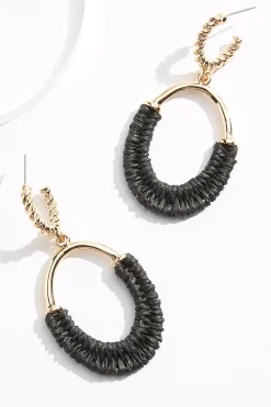 Cato Raffia Wrapped Oval Earrings> Earrings