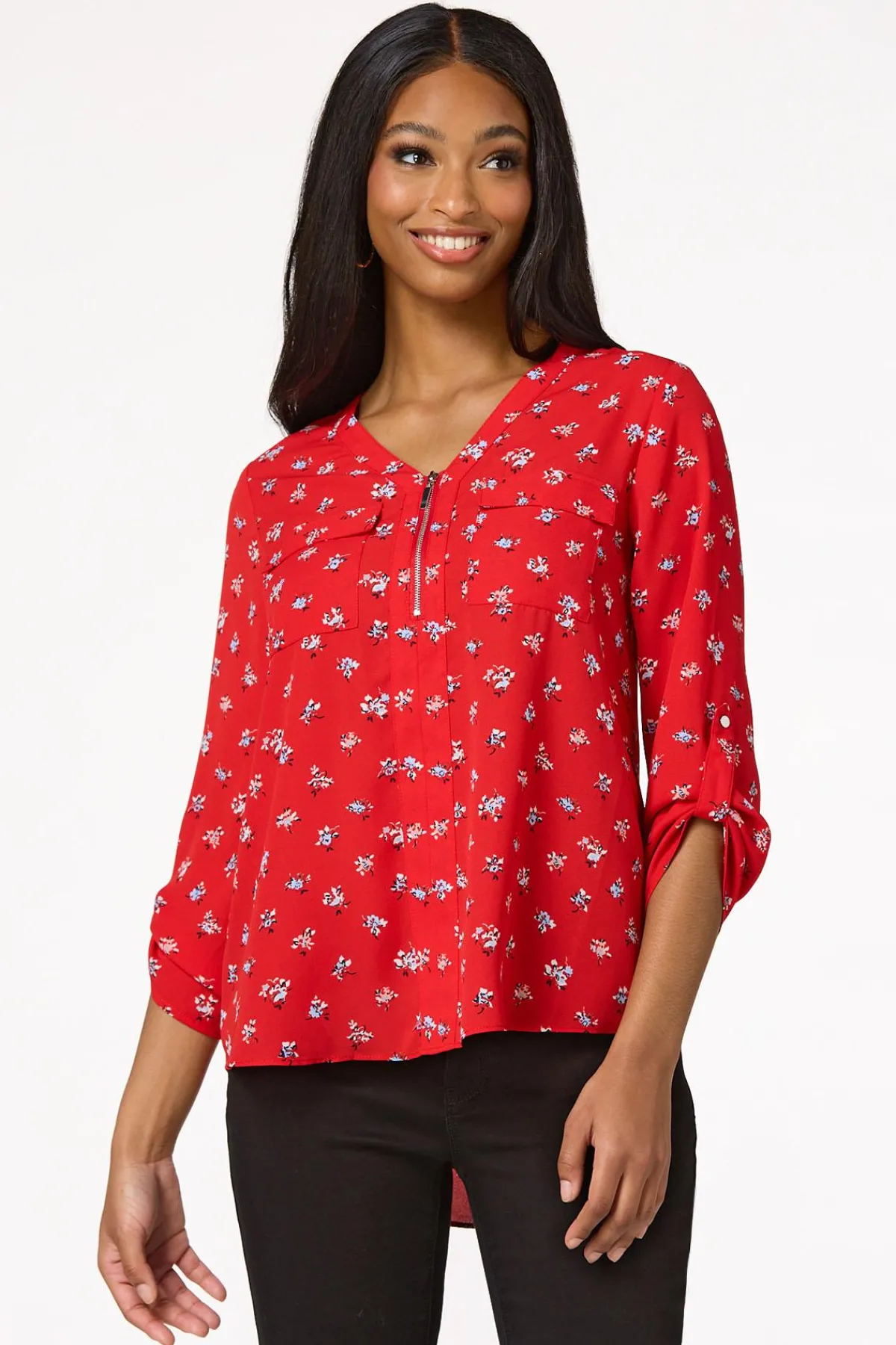 Cato Red Floral Equipment Top> Tops