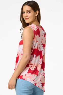 Cato Red Palm Leaf Tank> Tops