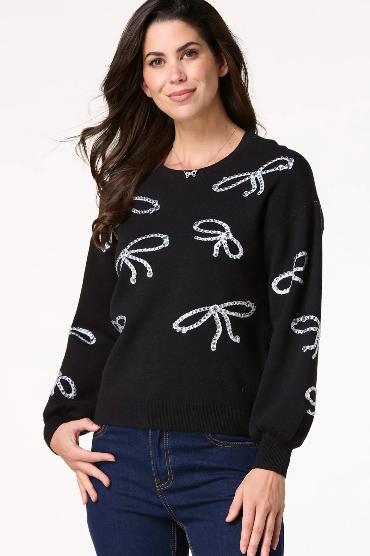 Cato Rhinestone Bow Sweater> Sweaters