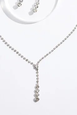 Cato Rhinestone Linear Short Necklace Set><noscript><img width=